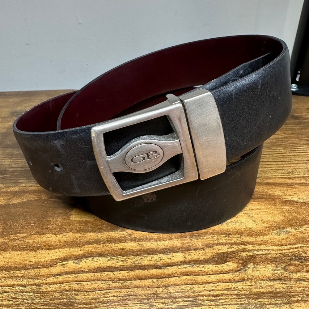 GB Gianni Barbato Mens Reversible Leather Belt Black Burgundy Made in Italy